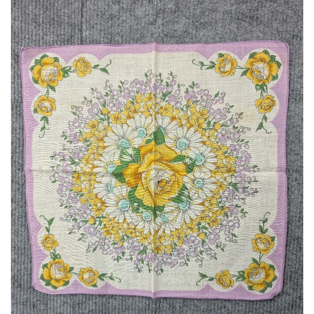 Vintage Tea Towels Lot 3 Floral Handkerchief Cotton Lightweight Cottage Granny